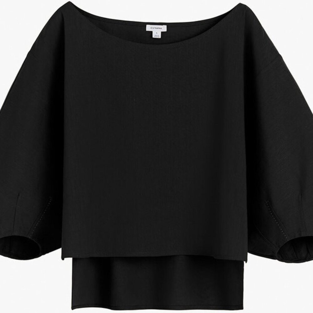 Cuyana Linen Boatneck Top - Black - Large